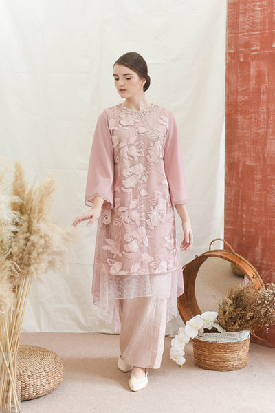 Azalea Pink Floral Baju Kurung Modern Batik Skirt Kebaya
