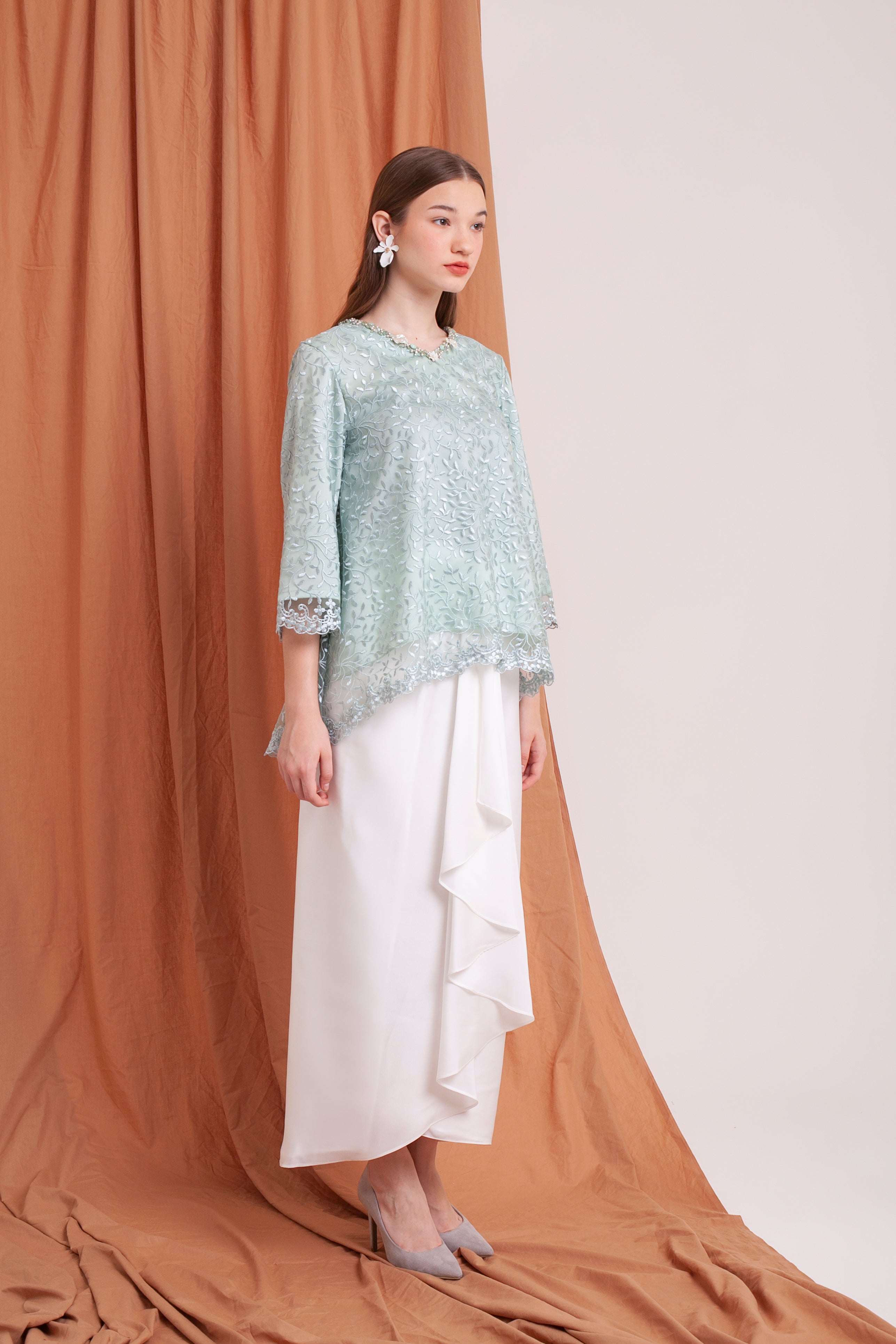 Luna Modern Green Kebaya and Green Baju Kurung Baju Raya 2020 - By Kiara Official